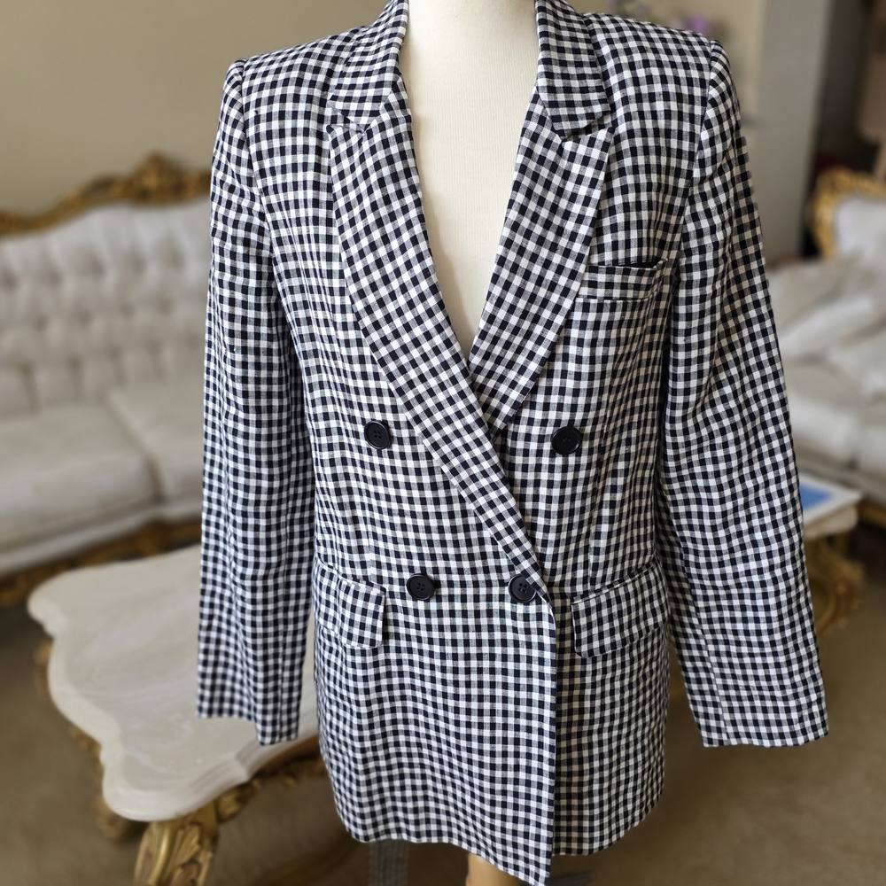 Reformation Black and White Gingham Linen Blazer - Picture 5 of 8